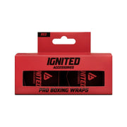 Ignited Boxing Hand Wraps Red 4.5 -nyrkkeilysiteet punaisessa pakkauksessa mustilla yksityiskohdilla.