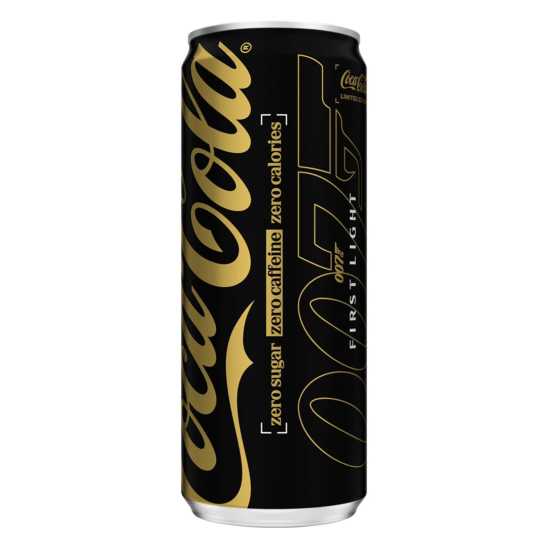 Coca-Cola Zero 330 ml, kofeiiniton, mustassa alumiinitölkissä kultaisilla yksityiskohdilla ja uniikilla 007-designilla., kuva 4/4