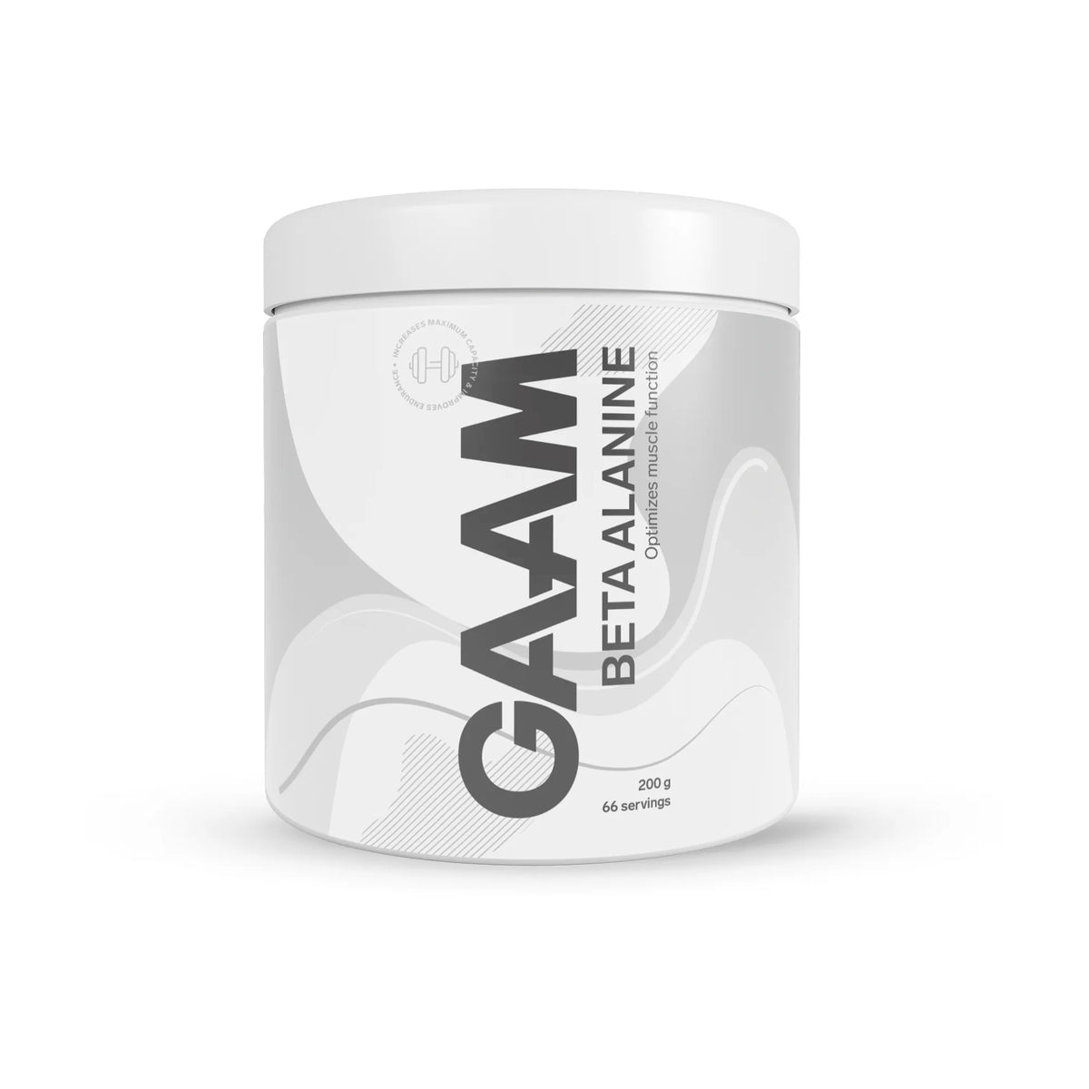 Valkoinen purkki GAAM Beta alanine 200 g -aminohappojauhetta pre-workoutiin., kuva 1/1