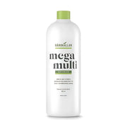 Närokällan Mega Multi Advanced 900 ml nestemäinen monivitamiinilisä valkoisessa pullossa vihreillä yksityiskohdilla.