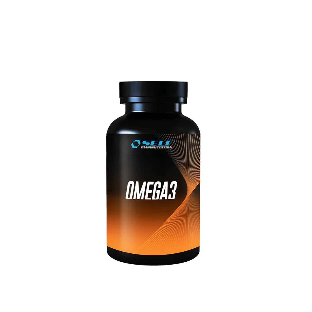 Self Omninutrition Omega 3 60 caps mustassa purkissa oransseilla yksityiskohdilla., kuva 1/1