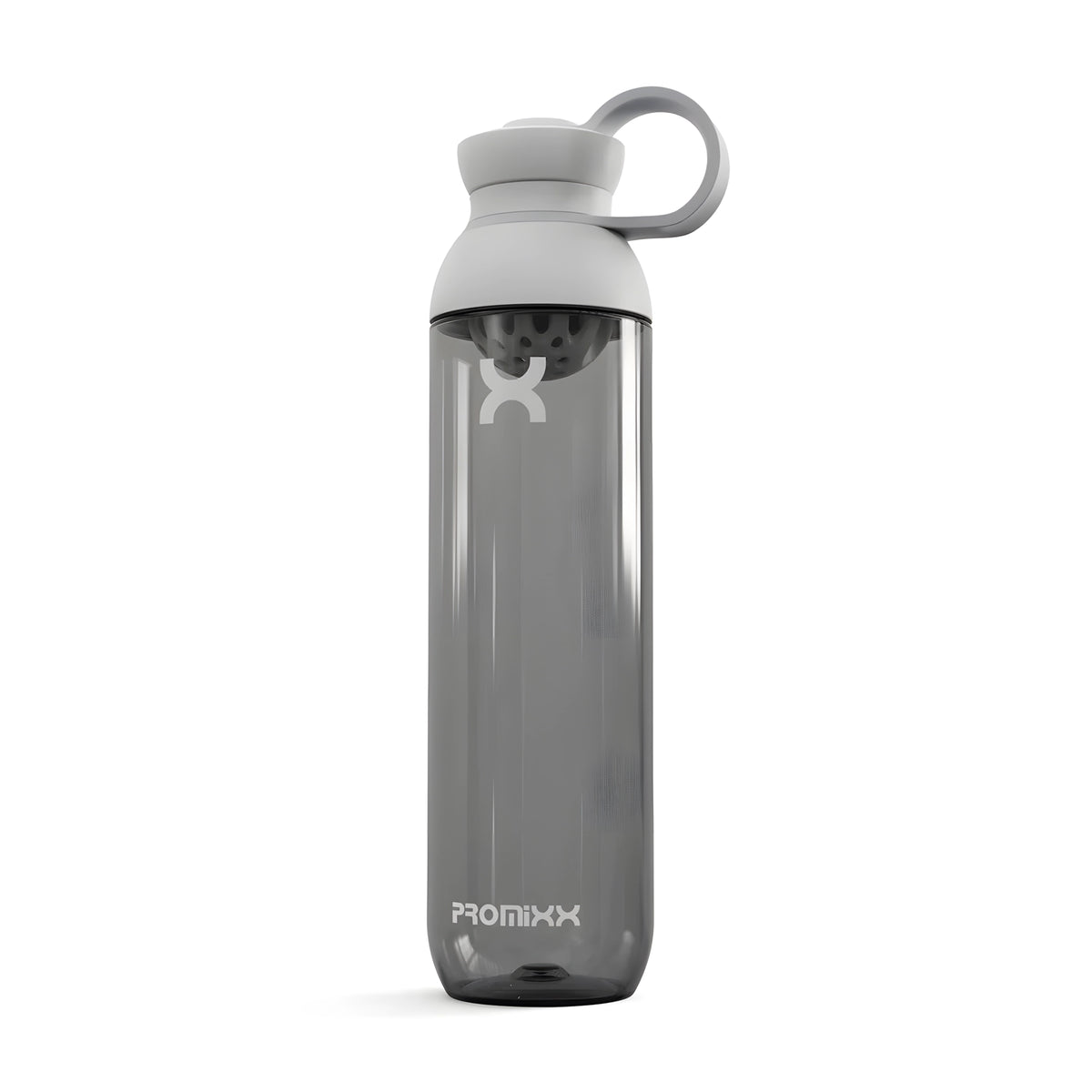 ProMixx Form Hybrid Bottle 760 ml läpinäkyvän harmaa shakerpullo vaaleanharmaalla korkilla treeniin., kuva 1/3