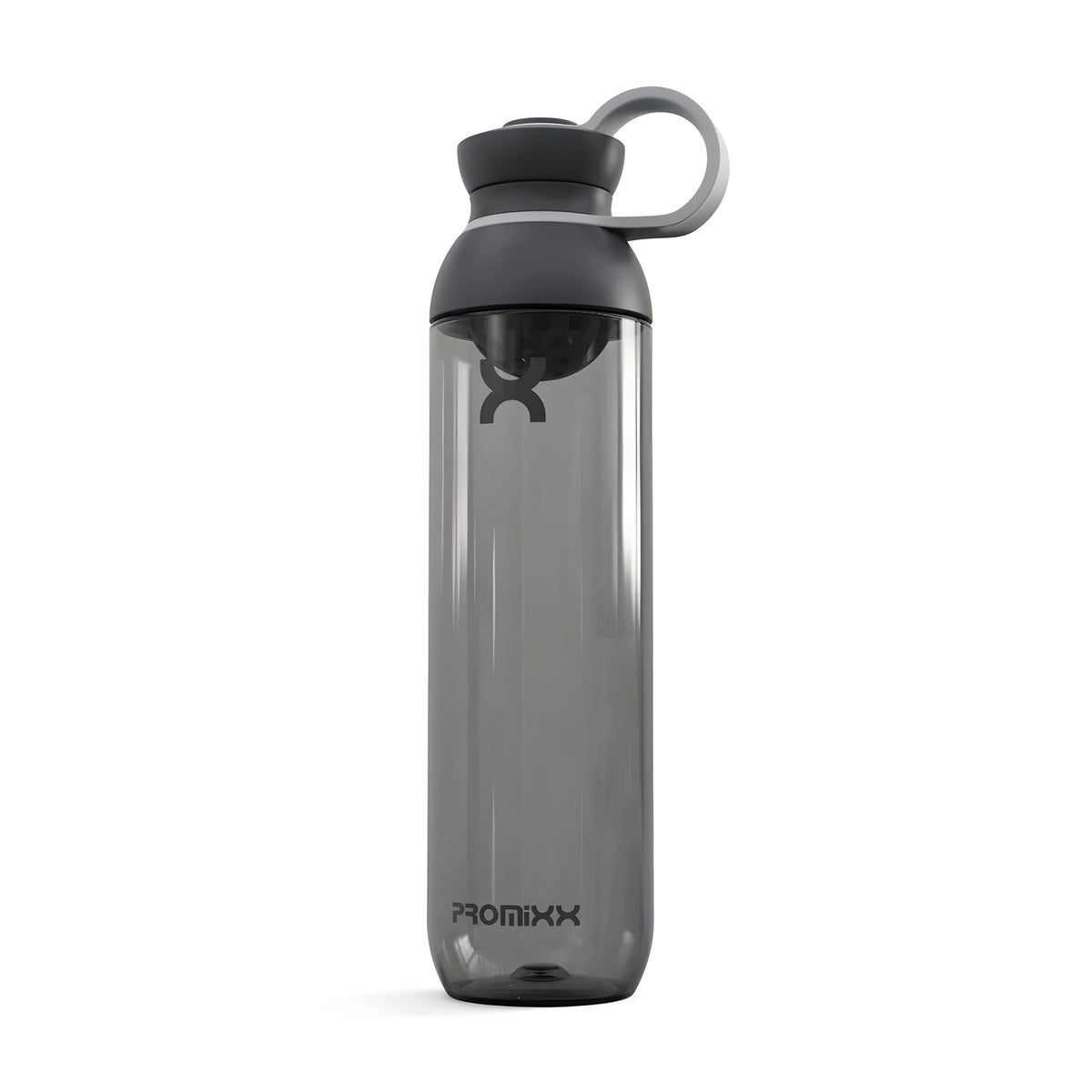 ProMixx Form Hybrid Bottle 760 ml, läpinäkyvä grafiitinharmaa shakerpullo tummanharmaalla korkilla ja kantolenkillä., kuva 2/3