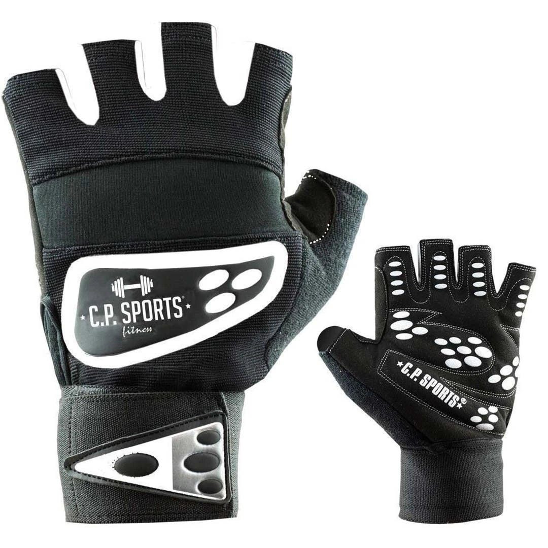 Mustavalkoiset C.P. Sports Wrist Wrap Glove Black/White -treenihanskat rannetuella raskaaseen painonnostoon., kuva 6/7