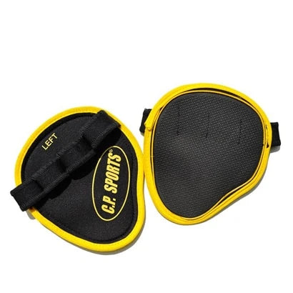 Mustat C.P. Sports Power Grips Pro Black/Yellow -neopreenigripit keltaisella reunalla ja kumitetulla otepinnalla., kuva 1/2