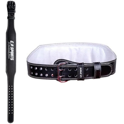 Musta C.P. Sports Lifting Belt Black -nahkavyö, jossa valkoinen pehmuste ja kaksoissolki., kuva 5/6