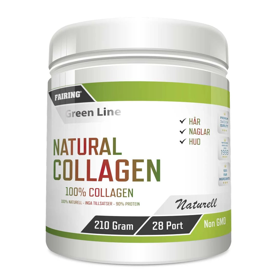 Fairing Natural Collagen 210 g -kollageenijauhe hiuksille, iholle ja kynsille valko-vihreässä purkissa., kuva 1/1