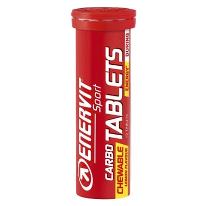 Punainen putkilo Enervit Sport Carbo Tablets Lemon -tabletteja nopeaan energiansaantiin., kuva 1/1