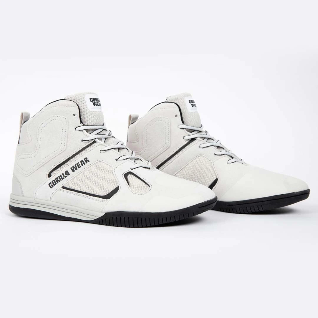 Gorilla Wear Troy High Tops White - valkoiset korkeavartiset mokka- ja mesh-treenikengät mustilla yksityiskohdilla., kuva 2/7