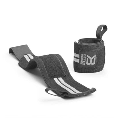 Better Bodies Elastic Wrist Wraps Black, mustat joustavat rannekääreet peukalolenkillä ja tarrakiinnityksellä., kuva 1/1