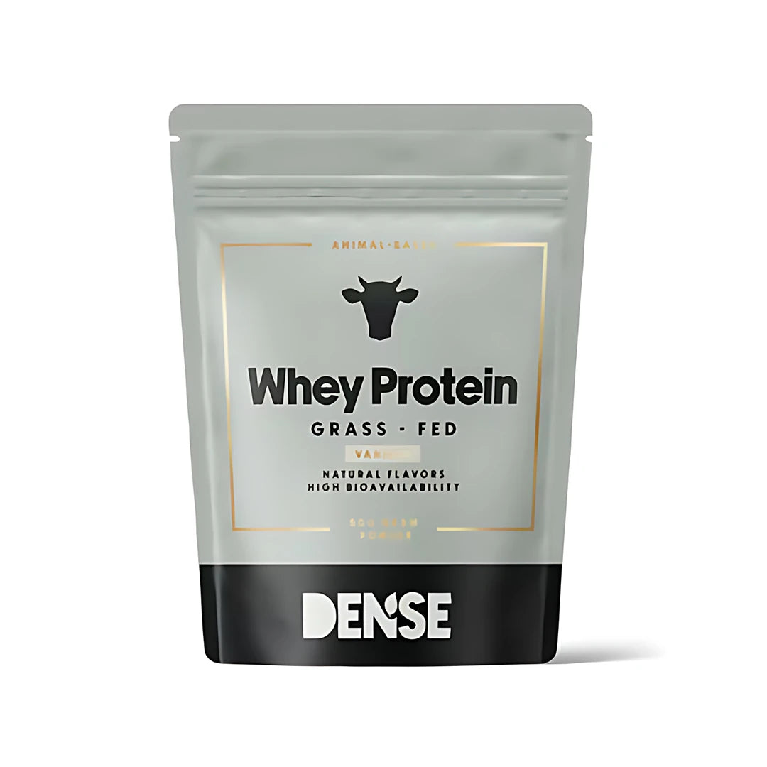 Dense heraproteiini 500 g harmaa-mustassa pussissa kultaisilla yksityiskohdilla, makuna vanilja., kuva 1/3