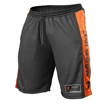 Gasp No1 Mesh Shorts Black &amp; Flame -treenishortsit mustasta verkkokankaasta oranssilla sivupaneelilla ja logolla., kuva 5/6