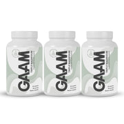 3 x GAAM Triple Magnesium 60 caps kolmessa valkoisessa purkissa, joissa on harmaanvihreitä ja mustia yksityiskohtia lihasten tukemiseen.