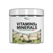 Viterna Vitamins & Minerals 90 caps multivitamin i en vit burk med synliga kapslar och gröna detaljer.