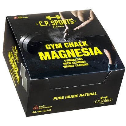 C.P. Sports Gym Chalk (Magnesium) 1 Block mustassa kartonkipakkauksessa keltaisella tekstillä., kuva 1/1