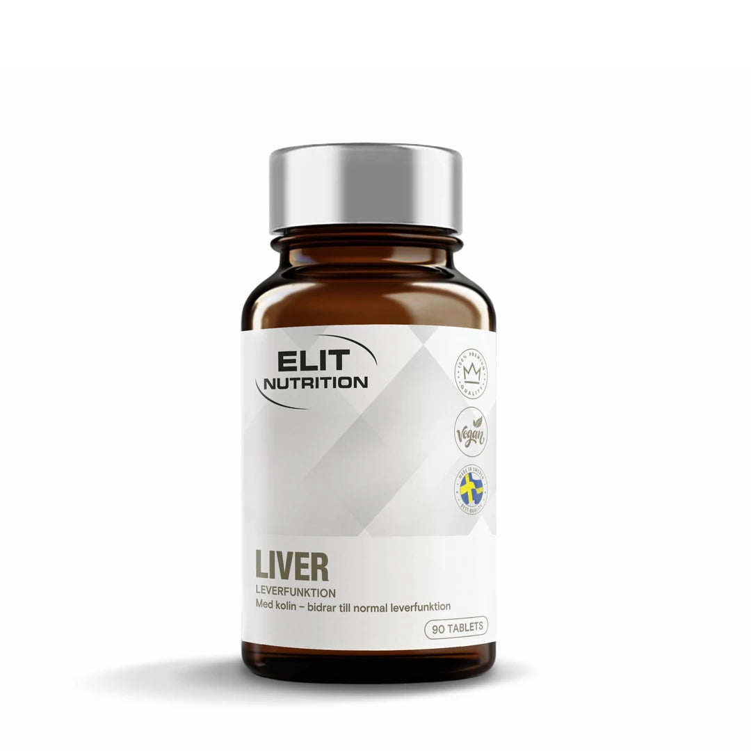 Elit Nutrition Liver Pro 90 tabs -ravintolisä tummanruskeassa purkissa, jossa on hopeinen kansi ja valkoinen etiketti., kuva 1/1