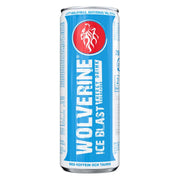 Wolverine Energy Drink 250 ml i en ljusblå burk med röd logotyp för den sockerfria smaken Ice Blast.