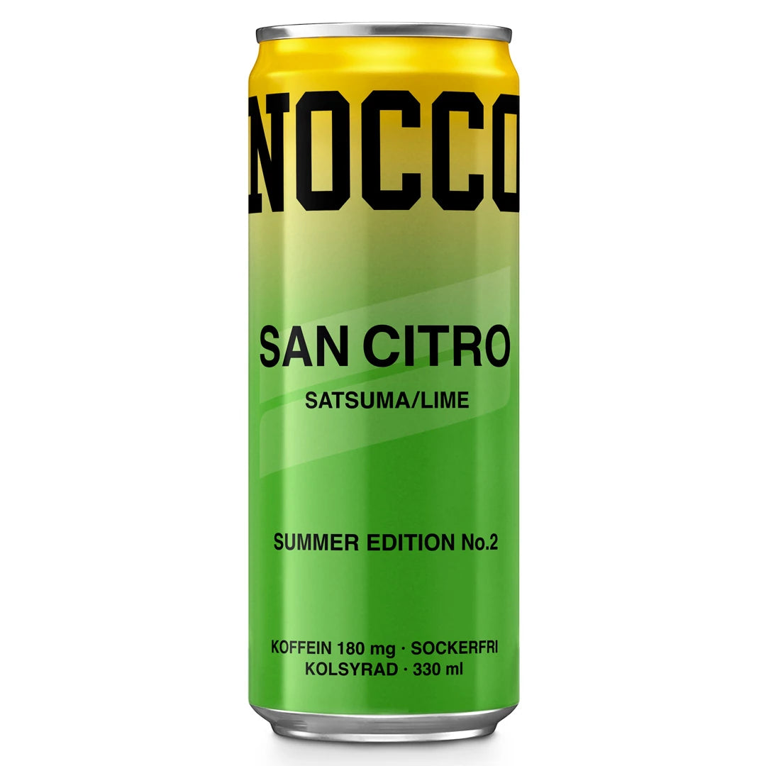 NOCCO BCAA 330 ml -energiajuoma vihreä-keltaisessa tölkissä, makuna San Citro., kuva 9/16
