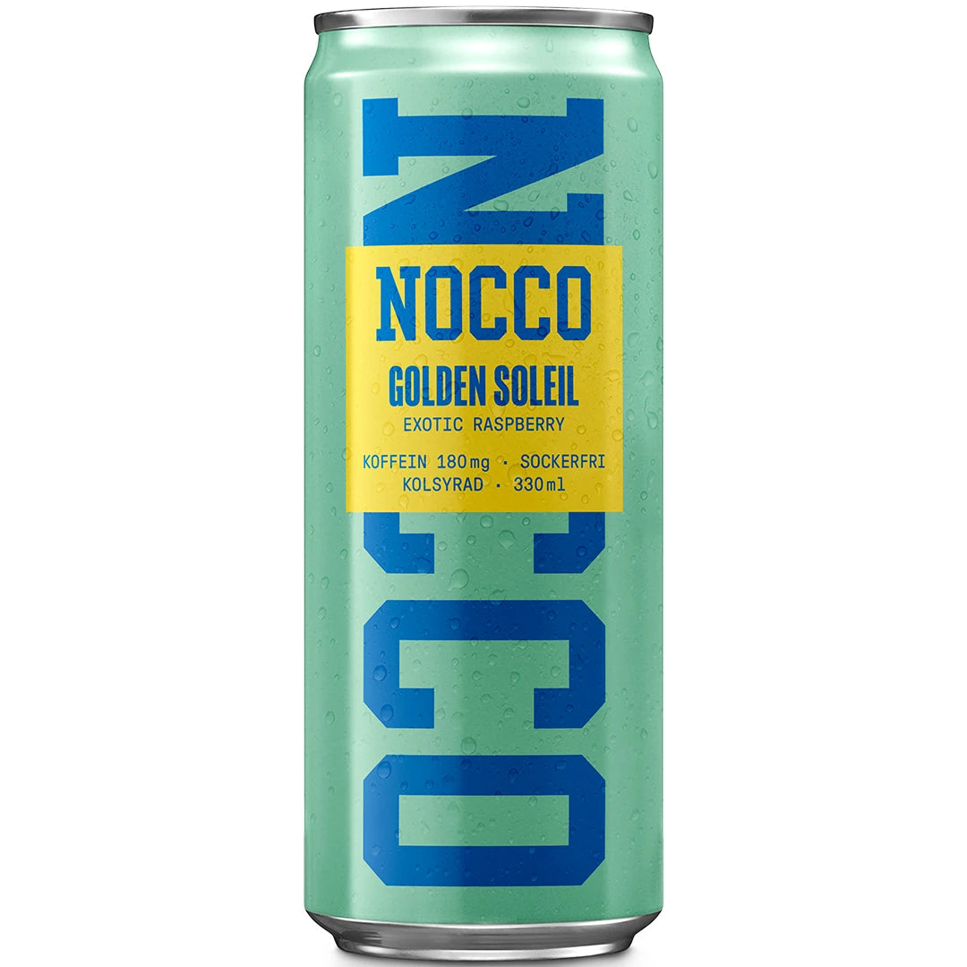 Vaaleanvihreä NOCCO BCAA 330 ml -energiajuomatölkki, makuna Golden Soleil Exotic Raspberry., kuva 2/16