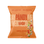 Pändy Lentil Snacks 50 g linssisipsejä oranssissa pussissa, makuna Ranch.