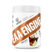 Swedish Supplements EAA Engine 450 g -EAA-jauhe valkoisessa purkissa ruskeilla yksityiskohdilla, makuna Cola Lime.