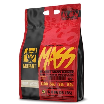 Punamusta pussi Mutant Mass 2.2 kg -gaineria keltaisilla yksityiskohdilla, makuna Vanilla Ice Cream., kuva 1/1