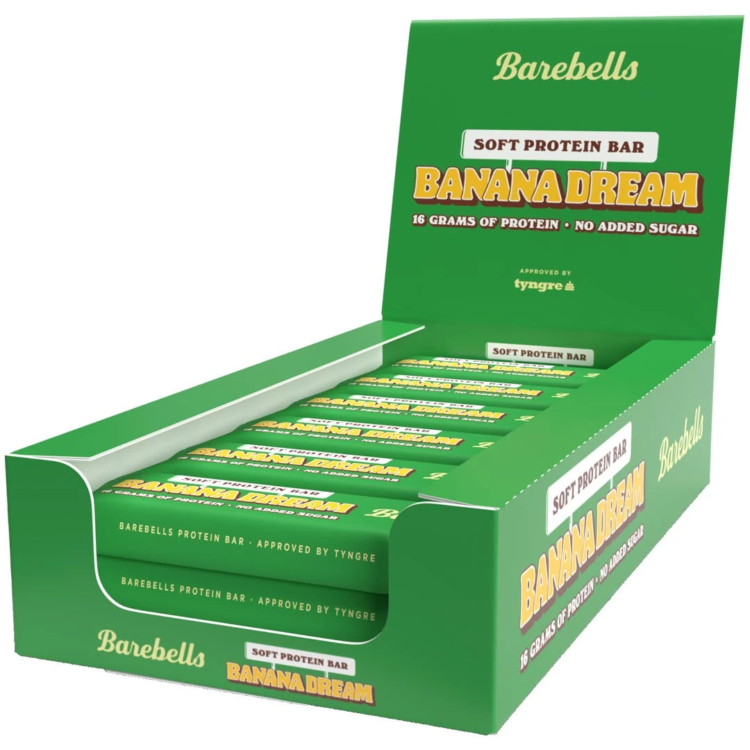 12 x Barebells Soft Bar 55 g Banana Dream vihreässä esittelylaatikossa., kuva 1/1