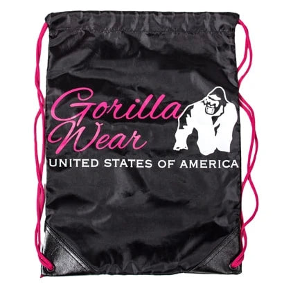 Gorilla Wear GW Drawstring Bag Black Red on musta treenipussi punaisilla nyöreillä, etulogolla ja vahvistetuilla kulmilla., kuva 1/1