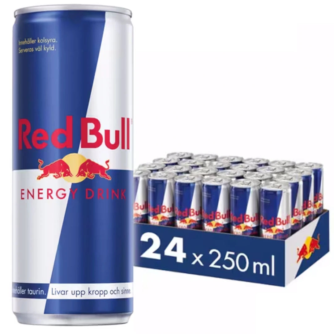 24 x Red Bull Energiajuoma 250 ml Original klassisessa sinisessä ja hopeisessa laatikossa tölkkeineen., kuva 1/1