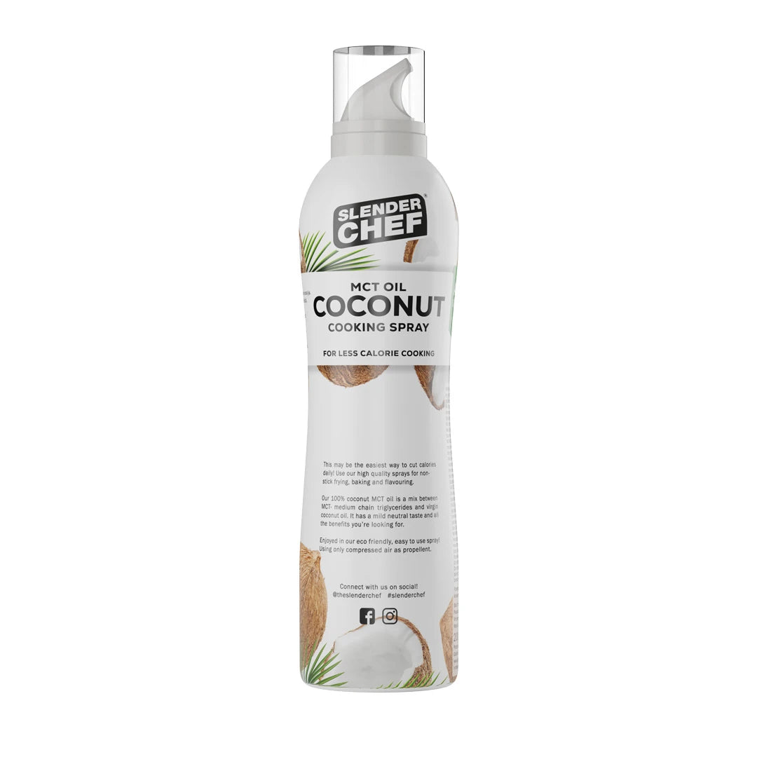 Slender Chef Cooking Spray 200 ml, en vit sprayflaska med matlagningsspray i smaken MCT Oil Coconut., bild 5 av 5