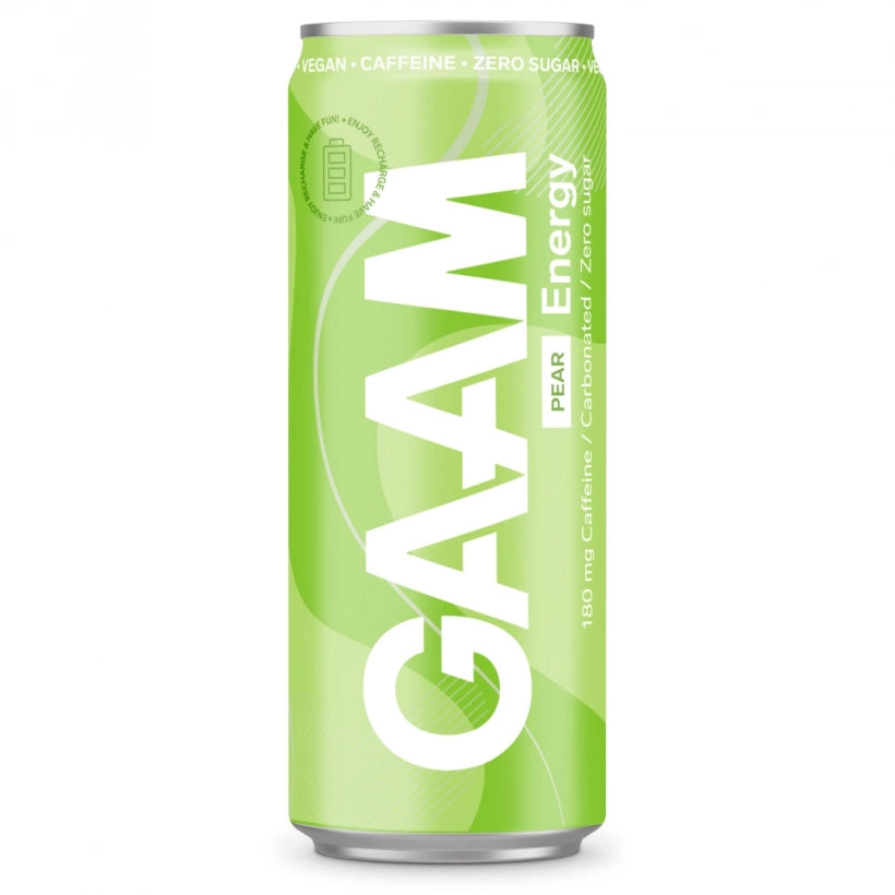 GAAM Energy 330 ml -energiajuoma vaaleanvihreässä tölkissä, makuna Pear., kuva 3/4