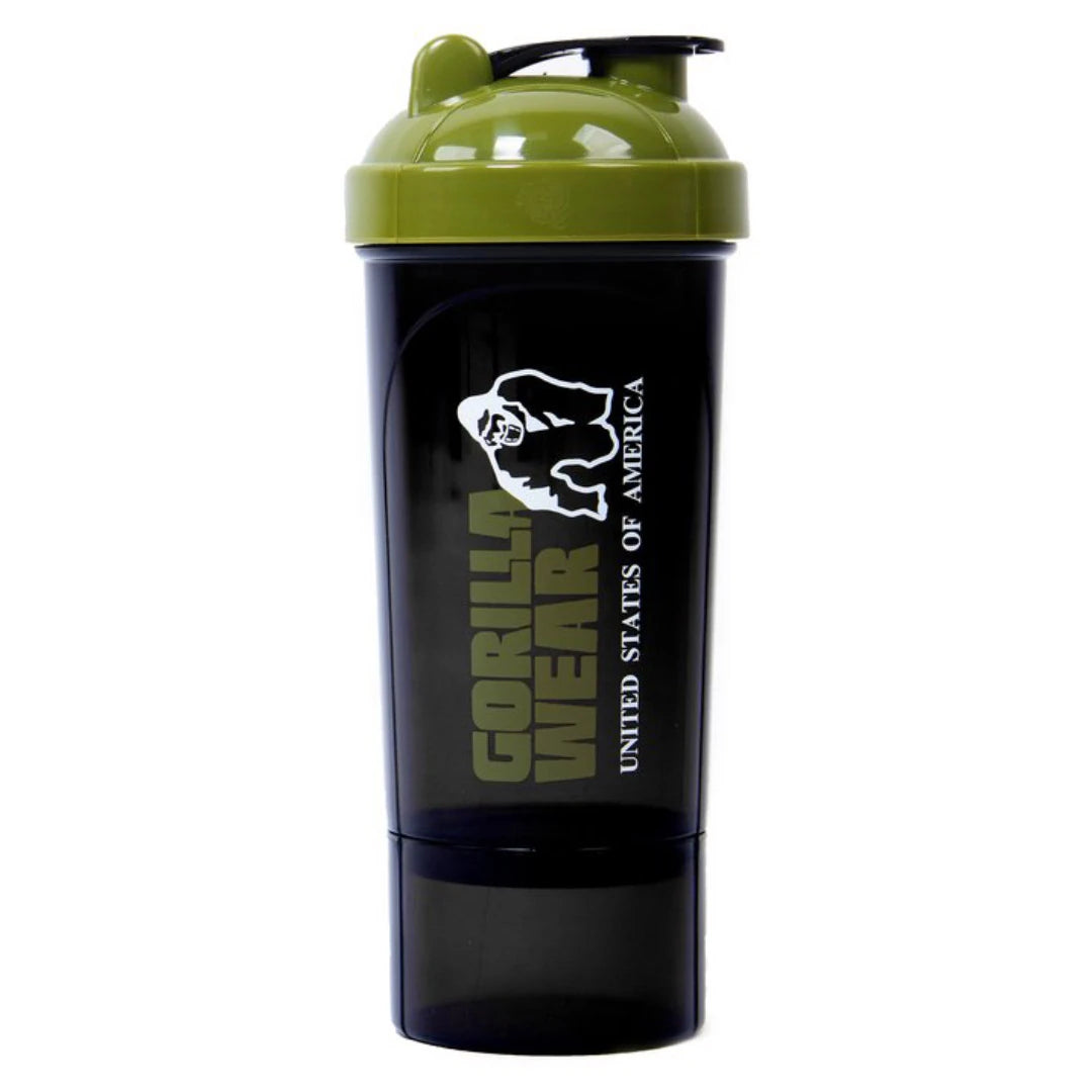 Musta muovinen Gorilla Wear Compact Shaker Black &amp; Army Green vihreällä kannella ja erillisellä säilytyslokerolla., kuva 1/1