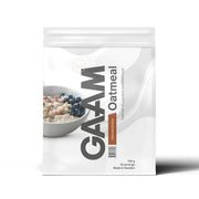 GAAM Oatmeal 750 g proteingröt i en vit påse med grå och bruna detaljer för smaken Cinnamon Bun.