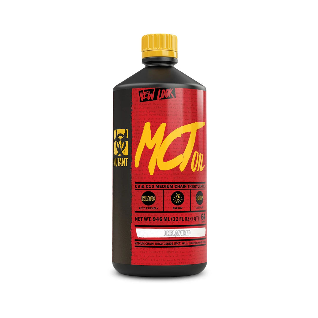 Mutant Nutrition MCT Oil 946 ml mustassa pullossa, jossa on punainen etiketti ja keltainen korkki., kuva 1/1
