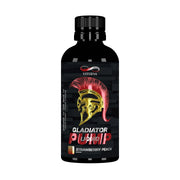 Viterna Gladiator Pump Liquid 500 ml mustassa pullossa punakultaisella gladiaattorikypärällä, makuna Strawberry Peach.