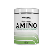 Viterna Multiplex Amino 400 g aminosyror i en vit burk med silverlock och gröna detaljer för smaken Apple.