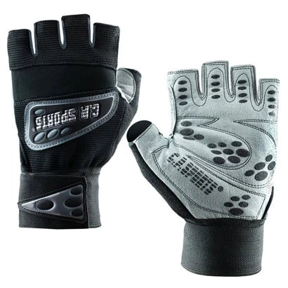Mustat ja harmaat C.P. Sports Wrist Wrap Glove Black -treenihanskat rannetuella raskaaseen voimaharjoitteluun., kuva 1/2