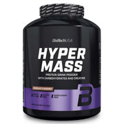 BioTechUSA Hyper Mass 4 kg gainer i en svart burk med lila detaljer för smaken Chocolate.
