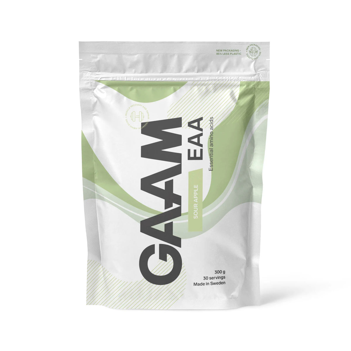 GAAM EAA 300 g -aminohappojauhe valko-vaaleanvihreässä pussissa, makuna Sour Apple., kuva 4/7