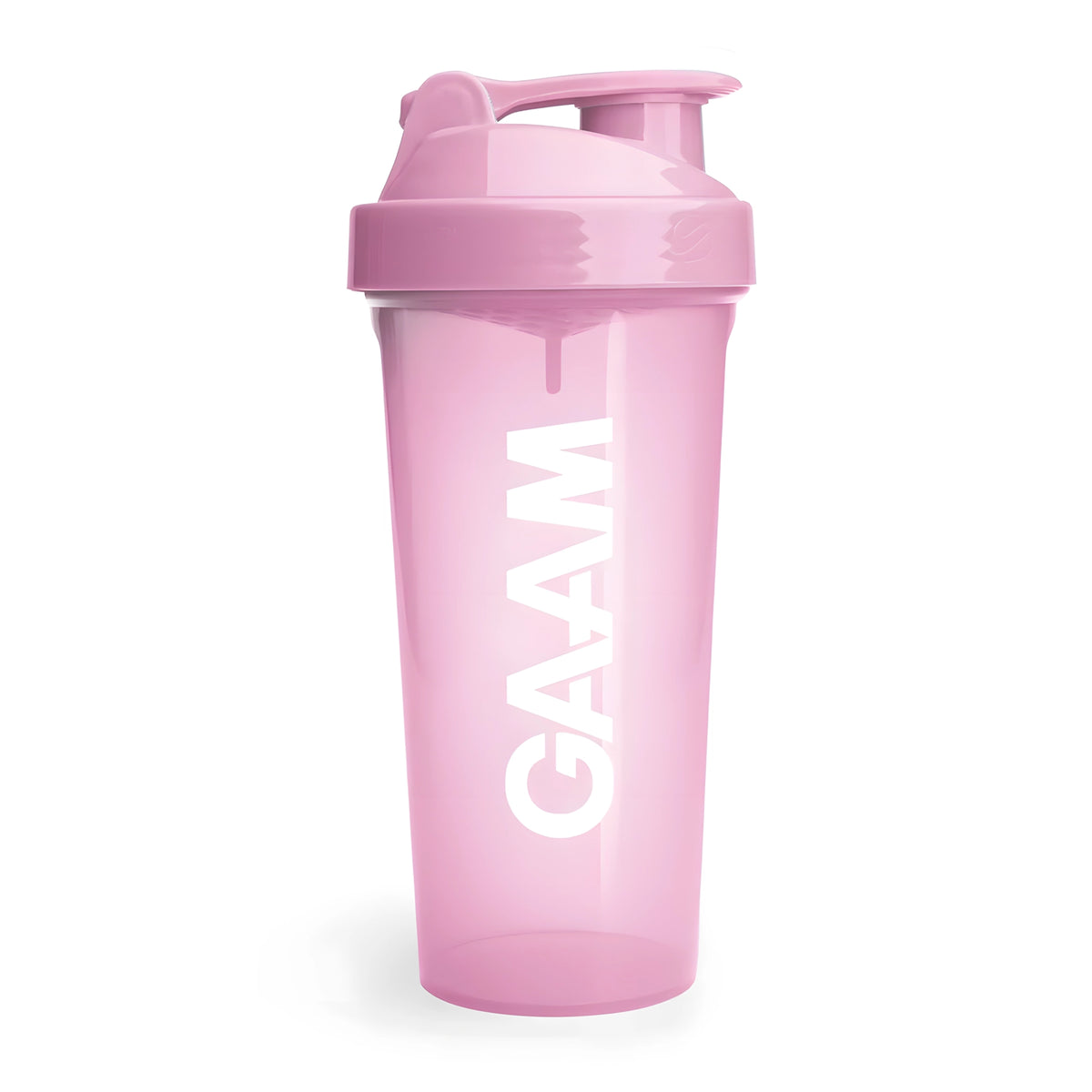GAAM Shaker 800 ml läpinäkyvää vaaleanpunaista muovia valkoisella logolla ja yhteensopivalla vaaleanpunaisella kannella., kuva 3/5