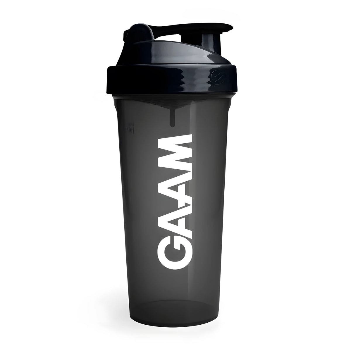 GAAM Shaker 800 ml mustalla, puoliläpinäkyvällä muotoilulla, mustalla kierrekorkilla ja valkoisella logolla., kuva 5/5