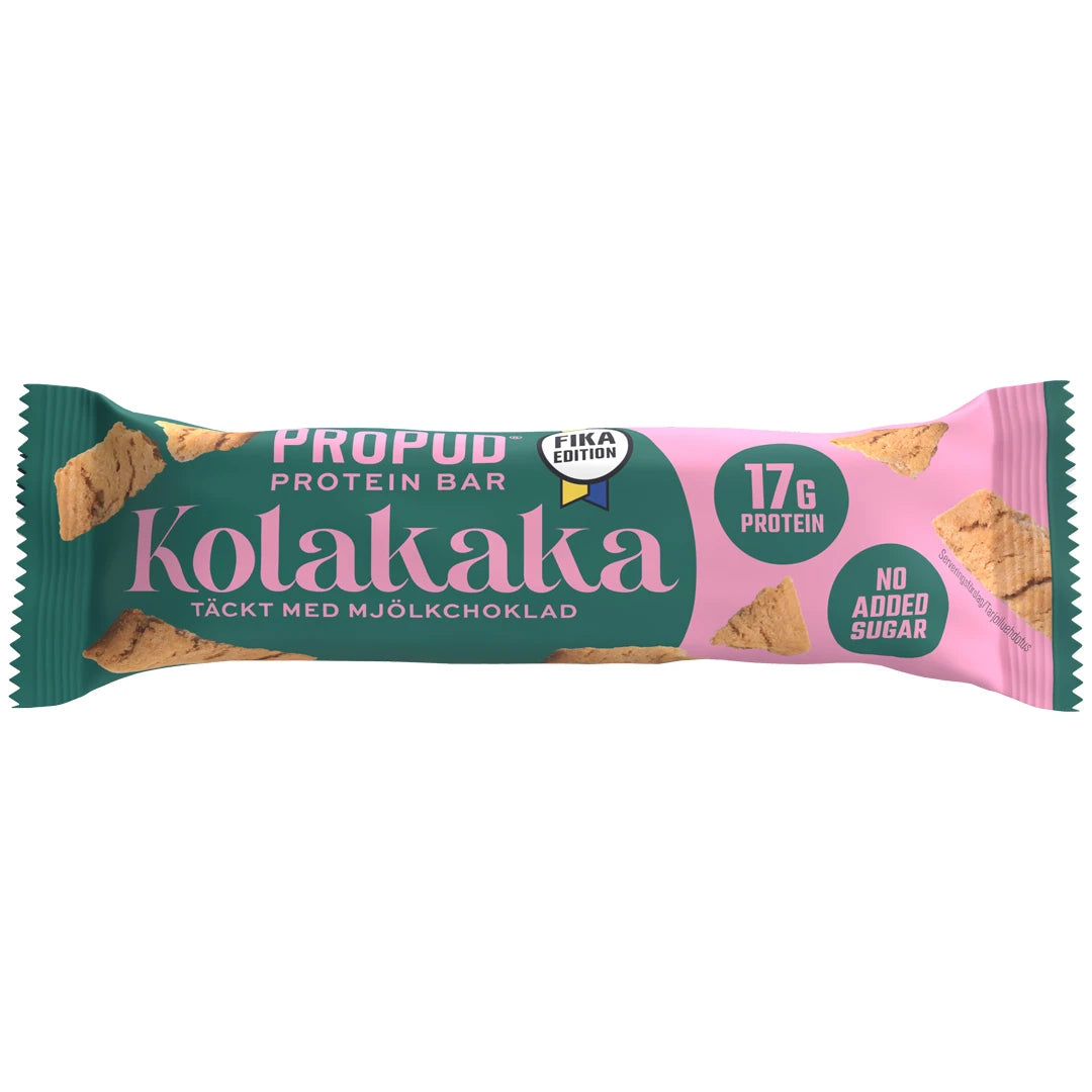 NJIE ProPud Proteinbar 55 g sinivihreässä ja vaaleanpunaisessa pakkauksessa, makuna Kolakaka., kuva 4/10