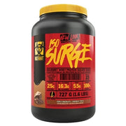 Mutant Nutrition ISO Surge 2.27 kg -proteiinijauhe mustassa purkissa, jossa on punainen etiketti ja keltainen kansi.