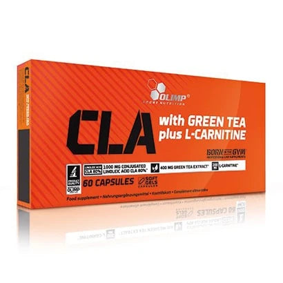Olimp CLA &amp; Green Tea + L-carnitine 60 caps -rasvanpolttaja oranssivalkoisessa pakkauksessa., kuva 1/1