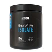 Self Omninutrition Egg White Isolate 1 kg -proteiinijauhe mustassa purkissa sinisin ja valkoisin yksityiskohdin, makuna Chocolate.