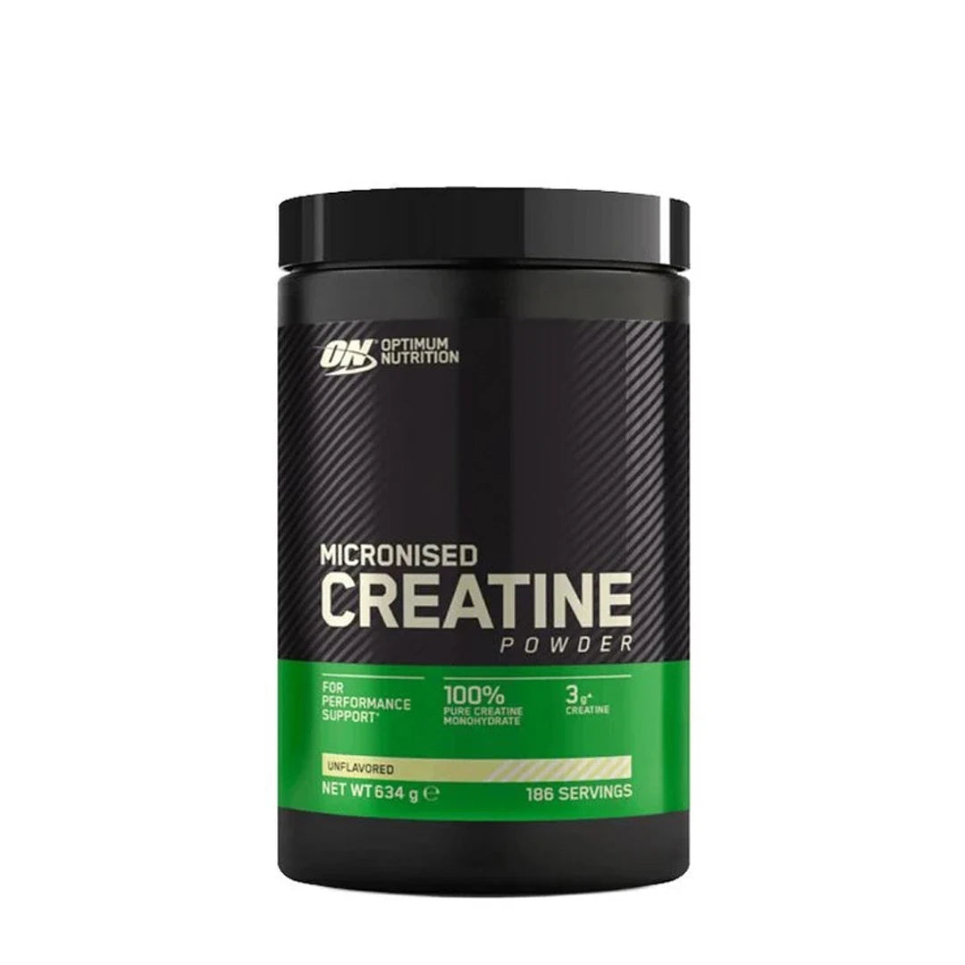 Optimum Nutrition Creatine Powder 634 g mustassa purkissa vihreillä yksityiskohdilla., kuva 1/1
