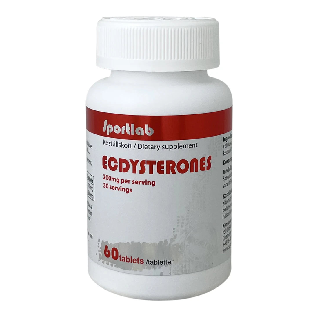 Sportlab Ecdysterone 60 tabs -ravintolisä valkoisessa muovipurkissa, jossa on punaisia yksityiskohtia., kuva 1/1