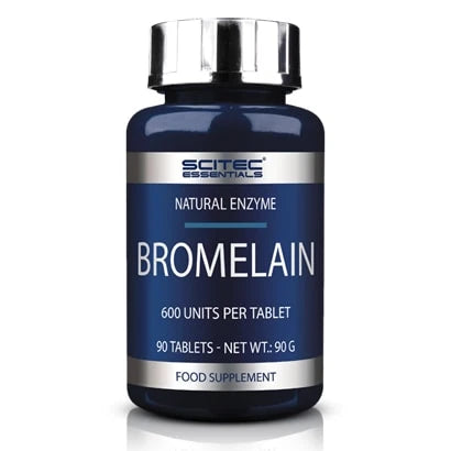 Scitec Nutrition Bromelain 90 caps tummansinisessä purkissa, jossa on hopeanvärinen kansi ja etiketti., kuva 1/1