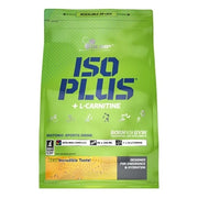 Olimp Iso Plus 1.5 kg -isotoninen urheilujuomajauhe vaaleanvihreässä pussissa sinisellä tekstillä.