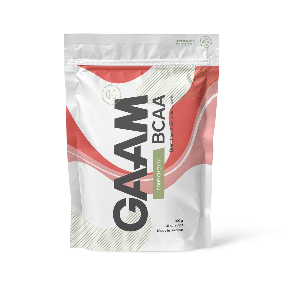 GAAM BCAA 300 g -aminohapot valkoisessa pussissa punaisilla yksityiskohdilla, makuna Sour Cherry., kuva 7/9